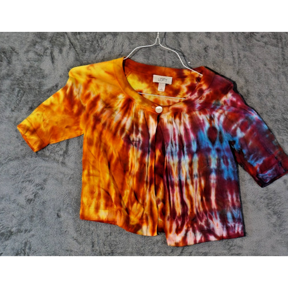 Ann Taylor LOFT Women’s Tie-Dye Top Small Cotton Button Front - Picture 4 of 7